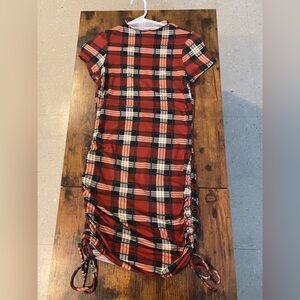 Red Plaid Ruched Dress